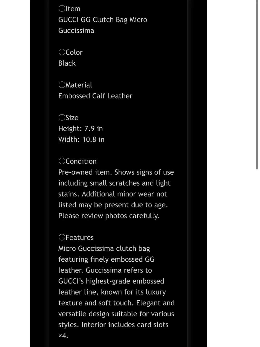 Gucci Black Embossed Leather Wristlet Clutch
